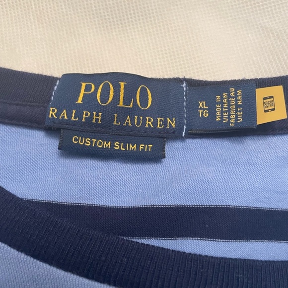 Polo Ralph Lauren Custom Slim-Fit Crewneck Short-Sleeve Blue Stripe Tee Size XL - Picture 4 of 5
